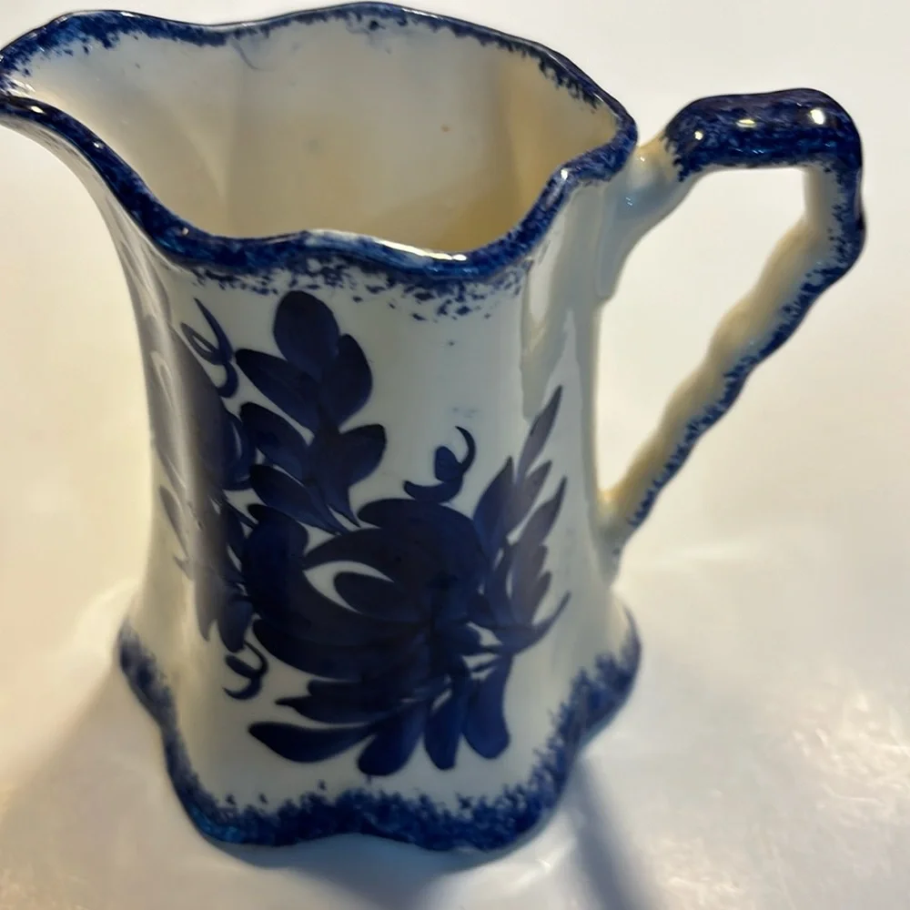 Milk pitcher vintage blue floral with white background made in Tennessee